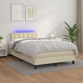 vidaXL Κρεβάτι Boxspring με Στρώμα &amp; LED Κρεμ 120x200 εκ. Συνθ. Δέρμα