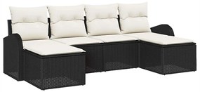 vidaXL Σετ Καναπέ Κήπου με μαξιλάρι 6 pcs Μαύρο Πολυ Ρατάν