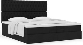 vidaXL Οθωμανικό Κρεβάτι με Στρώματα Μαύρο 200x200cm Ύφασμα