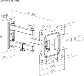 POWERTECH επιτοίχια βάση τηλεόρασης PT-1129, 23-43", έως 30kg, full motion