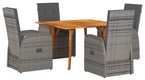 vidaXL Σέτ φαγητού για κήπο 5 pcs Γκρι συνθετικό ρατάν