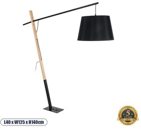 02029 GloboStar® KELSIE 02029 Μοντέρνο Επιδαπέδιο Φωτιστικό Μονόφωτο 1 x E27 IP20 Μαύρο Μέταλλο, Μαύρο Ύφασμα με Μπεζ Ξύλο - Μ40 x Π125 x Υ140cm