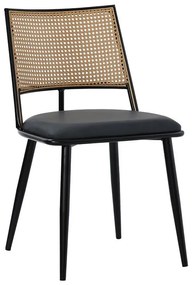 Giulia chair pe rattan beige-pu black grey-metal black 49x52x80cm 49x52x80 εκ.