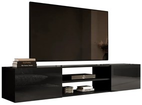 Τραπέζι Tv Charlotte 164, Γυαλιστερό μαύρο, Μαύρο, Ο αριθμός των θυρών: 2, 200x37x40cm, 39 kg | Epipla1.gr