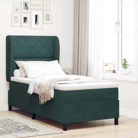 vidaXL Κρεβάτι Box Spring με Στρώμα σε Σκούρο Πράσινο, 90x200 εκ, Βελούδο