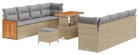 vidaXL Σετ Καναπέ Χα Garten 11 Τεμαχίων με Μαξιλάρια Μπεζ Πολυ Ρατάν Ακακίας
