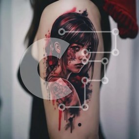 Intra Συλλεκτικό Ξύλινο Παζλ Plywood  4mm - Anime Girl Tattoo στο άνω μπράτσο της γυναίκας Σε Ξύλινο Κουτί - Διαστάσεις: 10x10 cm – 25 κομμάτια