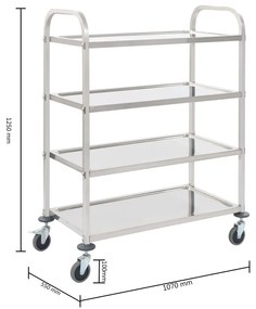 vidaXL Τρόλεϊ Κουζίνας με 4 Ράφια 107x55x125 εκ. από Ανοξείδωτο Ατσάλι