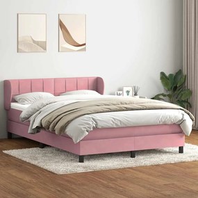 Box Spring κρεβάτι με στρώμα ροζ 140x220 cm Βελούδινο - Ροζ