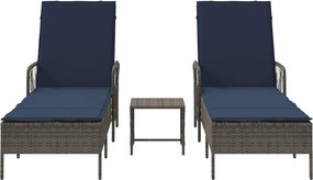 vidaXL Ξαπλώστρα 3 pcs Γκρι και Navy Blue 200 x 55 x 92 εκ.
