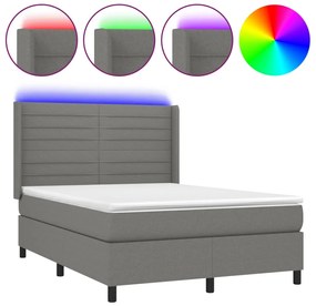 vidaXL Κρεβάτι Boxspring με Στρώμα &amp; LED Σκ.Γκρι 140x190εκ. Υφασμάτινο