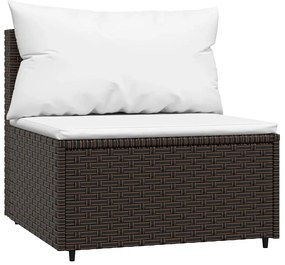 vidaXL Καναπές Κήπου Μεσαίος με Μαξιλάρια Καφέ από Συνθετικό Ρατάν