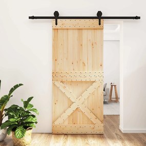 vidaXL Συρόμενη Πόρτα Φυσικό και Μαύρο 95 x 210 cm
