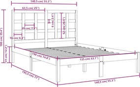 vidaXL Πλαίσιο Κρεβατιού 135 x 190 εκ. από Μασίφ Ξύλο Double