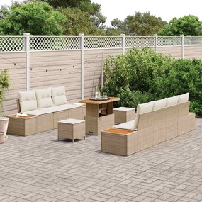 vidaXL Σετ Καναπέ Κήπου με μαξιλάρι 10 pcs Μπεζ, Κρέμα 90 x 55 x 71 cm