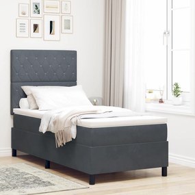 vidaXL Κρεβάτι Box Spring με Στρώμα Σκούρο Γκρι 90x200 εκ. Βελούδο
