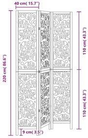 Διαχωριστικό Χώρου με 3 Πάνελ Μαύρο από Μασίφ Ξύλο Παυλώνιας - Μαύρο