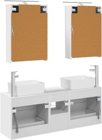 vidaXL Σετ Επίπλων Μπάνιου 5 pcs Λευκό Επεξεργασμένο Ξύλο και Γυαλί