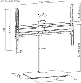 POWERTECH επιτραπέζια βάση τηλεόρασης PT-1328, 37-70", έως 40kg
