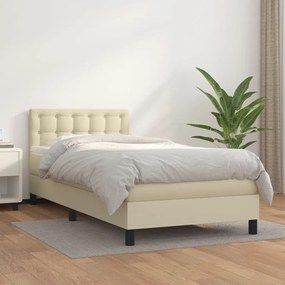 vidaXL Κρεβάτι Boxspring με Στρώμα Κρεμ 90x200 εκ. από Συνθετικό Δέρμα