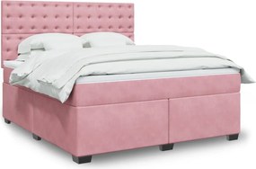 vidaXL Κρεβάτι Boxspring με Στρώμα Ροζ 180x200 εκ. Βελούδινο