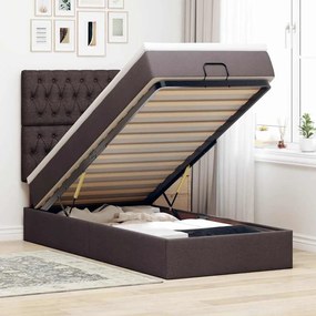 vidaXL Οθωμανικό κρεβάτι με στρώμα &amp; LEDs Σκούρο καφέ 100x200cm Ύφασμα