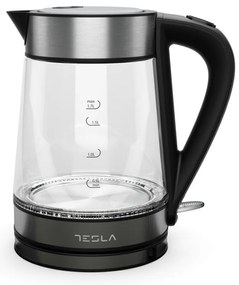 Βραστήρας γυάλινος Tesla КТ300Х, 2200W, 1.7 Lt, Ανοξείδωτη καλυμμένη αντίσταση, Έλεγχος STRIX, Μαύρο χρώμα