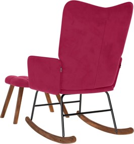 vidaXL Κουνιστή πολυθρόνα με σκαμνί Wine Red Velvet