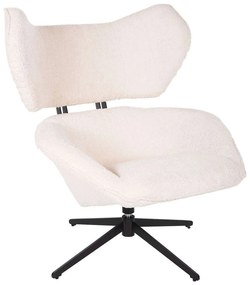 Πολυθρόνα Περιστρεφόμενη Bryll HM9597.06 86x90x97cm Με Μεταλλική Βάση & Μπουκλέ Ύφασμα Ecru-Black Metal, Fabric
