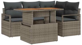 vidaXL Σετ Καναπέ Κήπου με αποθήκευση 5 pcs Γκρι Πολυ ράταν