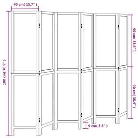Διαχωριστικό Χώρου με 6 Πάνελ Λευκό από Μασίφ Ξύλο Παυλώνιας - Λευκό