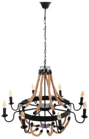 CEILING PENDANT 8-LIGHT  ROPE AND BLACK METAL 84x84x121Hcm. 84x84x121 εκ.