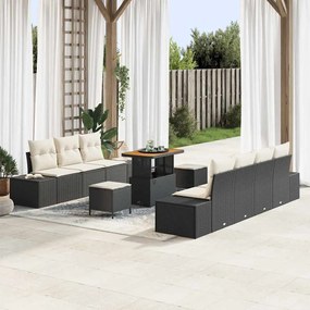 vidaXL Σετ Καναπέ Κήπου με μαξιλάρι 10 pcs Μαύρο Πολυ ράταν