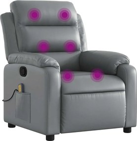 vidaXL Πολυθρόνα Μασάζ Ανακλινόμενη Γκρι από Συνθετικό Δέρμα