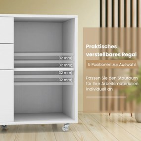 Costway Κινητό ντουλάπι με 3 συρτάρια και ανοιχτά ράφια σε λευκό χρώμα CB10733WH