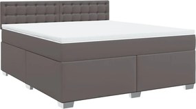 vidaXL Κρεβάτι Boxspring με Στρώμα Γκρι 180x200 εκ. Συνθετικό Δέρμα