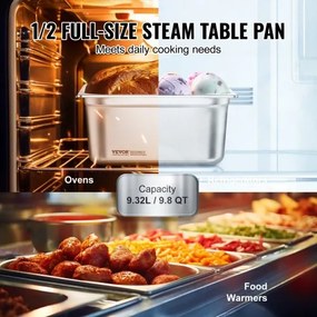 VEVOR 6 Pack 1/2 Size Hotel Pans Steam Table Pan Stainless Steel 6&quot; Deep