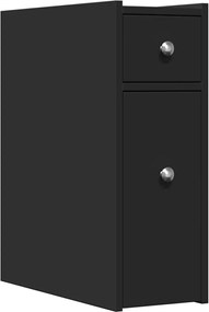 vidaXL Ντουλάπι Μπάνιου Στενό με Ροδάκια Μαύρο Επεξ. Ξύλο