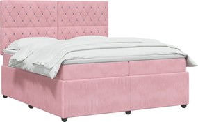vidaXL Κρεβάτι box spring με στρώμα Ροζ 200 x 200 cm Βελούδο
