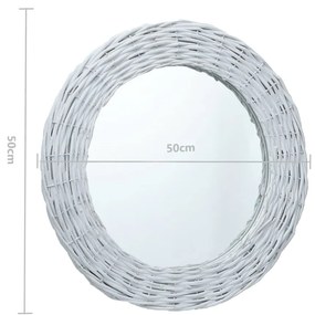 vidaXL Καθρέφτης Λευκός 50 εκ. από Wicker