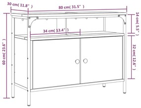 Ντουλάπι Νιπτήρα Μπάνιου Καπνιστή Δρυς 80x30x60 εκ. Επεξ. Ξύλο  - Καφέ