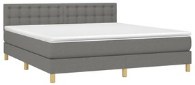 Κρεβάτι Boxspring με Στρώμα &amp; LED Σκ.Γκρι 160x200 εκ Υφασμάτινο - Γκρι