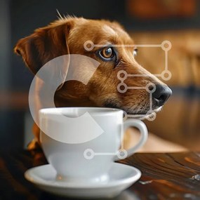 Intra Συλλεκτικό Ξύλινο Παζλ Plywood 4mm - Σκύλος που κοιτάζει το φλιτζάνι καφέ Σε Ξύλινο Κουτί - Διαστάσεις: 10x10 cm – 25 κομμάτια