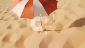 Intra Συλλεκτικό Ξύλινο Παζλ Plywood 4mm - Πορτοκαλιά και άσπρη ομπρέλα στο τοπίο της ερήμου Σε Ξύλινο Κουτί - Διαστάσεις: 10x10 cm – 25 κομμάτια