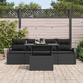 vidaXL Σετ Καναπέ Κήπου με μαξιλάρι 5 pcs Μαύρο Πολυ ράταν