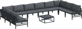 vidaXL Σετ Καναπέ Κήπου με μαξιλάρι 11 pcs Μαύρο Ατσάλι