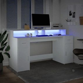 vidaXL Γραφείο με LED Λευκό 160x55x91 εκ. από Επεξεργασμένο Ξύλο