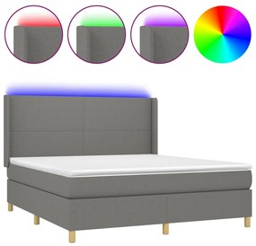 vidaXL Κρεβάτι Boxspring με Στρώμα & LED Σκ.Γκρι 180x200 εκ Υφασμάτινο