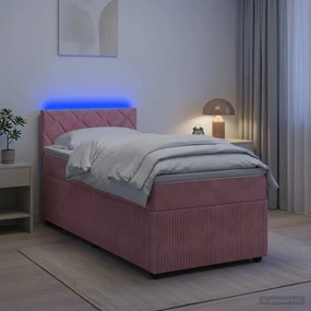 vidaXL Κρεβάτι box spring με στρώμα Ροζ 90 x 200 cm Βελούδο