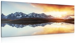 Εικόνα ενός εκθαμβωτικού ηλιοβασιλέματος πάνω από μια ορεινή λίμνη - 100x50
